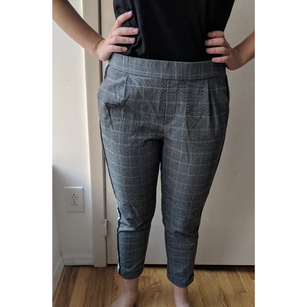 ZARA Grey Checked Pants with Side Stripes